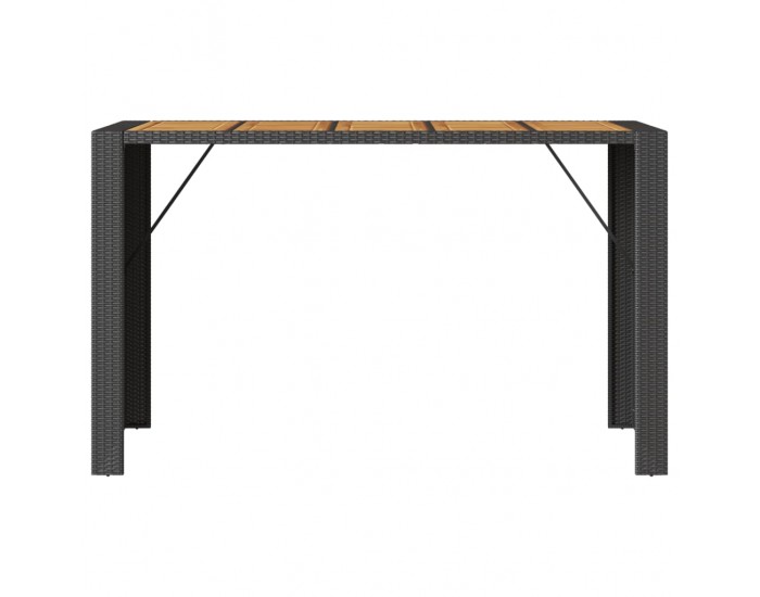 Sonata H Градинска бар маса с плот акация черно 185x80x110 см полиратан