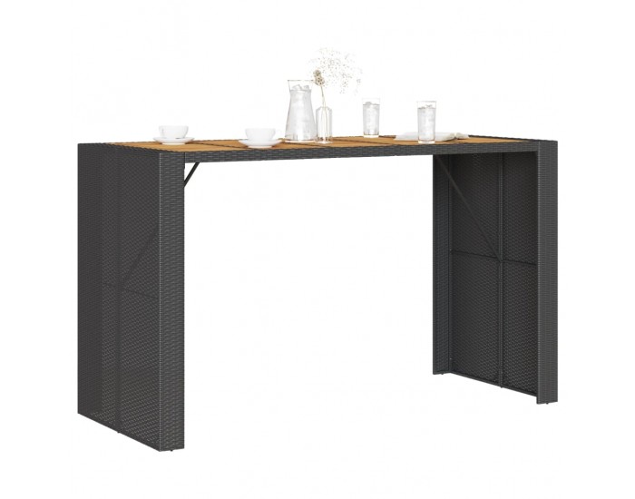 Sonata H Градинска бар маса с плот акация черно 185x80x110 см полиратан