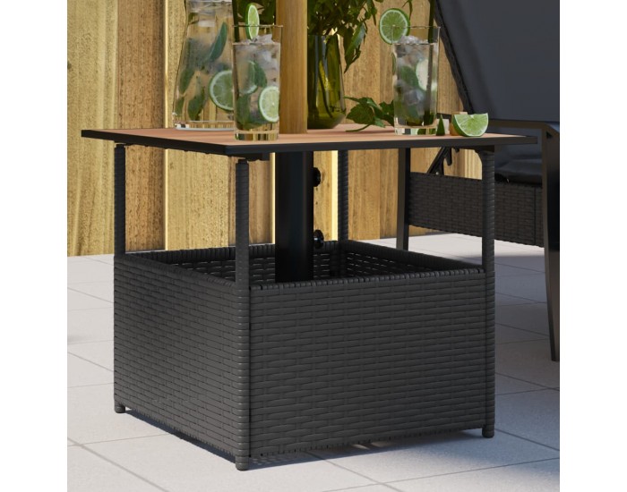 Sonata H Градинска маса с отвор за чадър черна 55x55x46,5 см полиратан