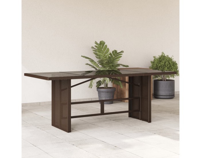 Sonata H Градинска маса със стъклен плот кафява 190x80x75 см полиратан