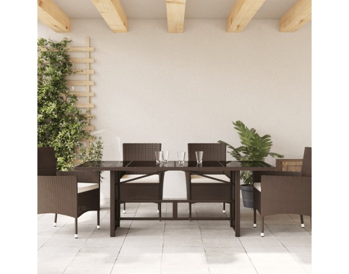 Sonata H Градинска маса със стъклен плот кафява 190x80x75 см полиратан