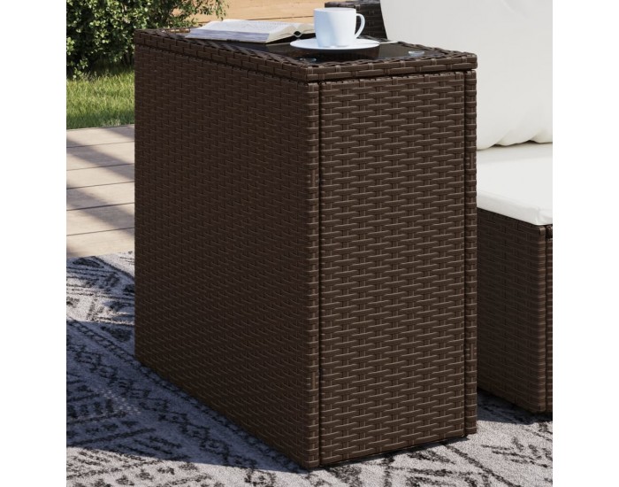 Sonata H Градинска маса със стъклен плот kафяв 58x27,5x55 см полиратан