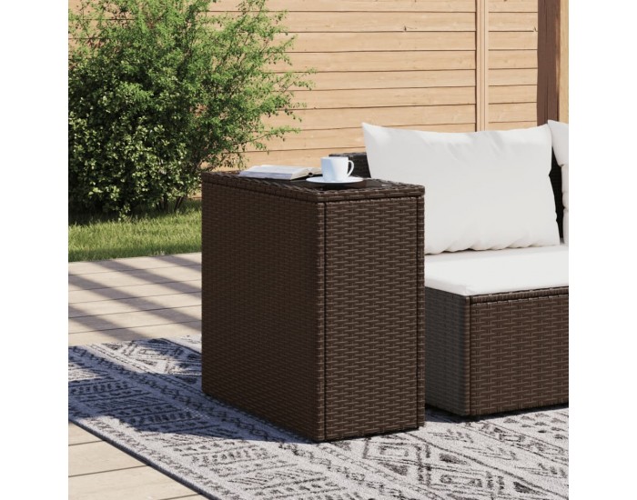 Sonata H Градинска маса със стъклен плот kафяв 58x27,5x55 см полиратан