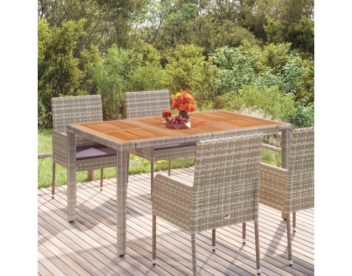 Sonata H Градинска маса с дървен плот сива 150x90x75 см полиратан