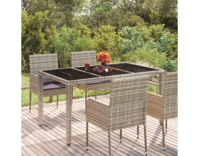 Sonata H Градинска маса със стъклен плот сива 150x90x75 см полиратан