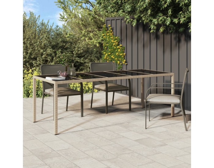 Sonata H Градинска маса бежова 250x100x75 см закалено стъкло и полиратан