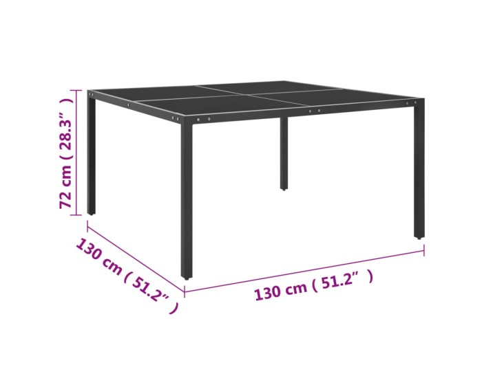 Sonata Masă de grădină, antracit, 130x130x72 cm, oțel și sticlă