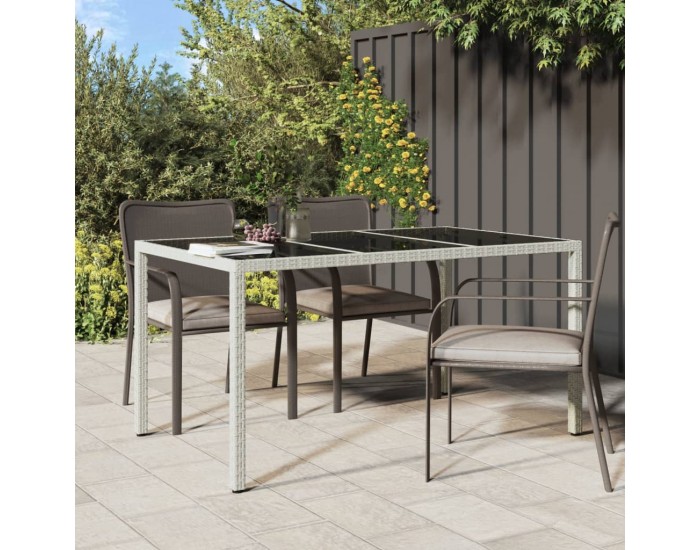 Sonata H Градинска маса 150x90x75 см закалено стъкло и полиратан бяла