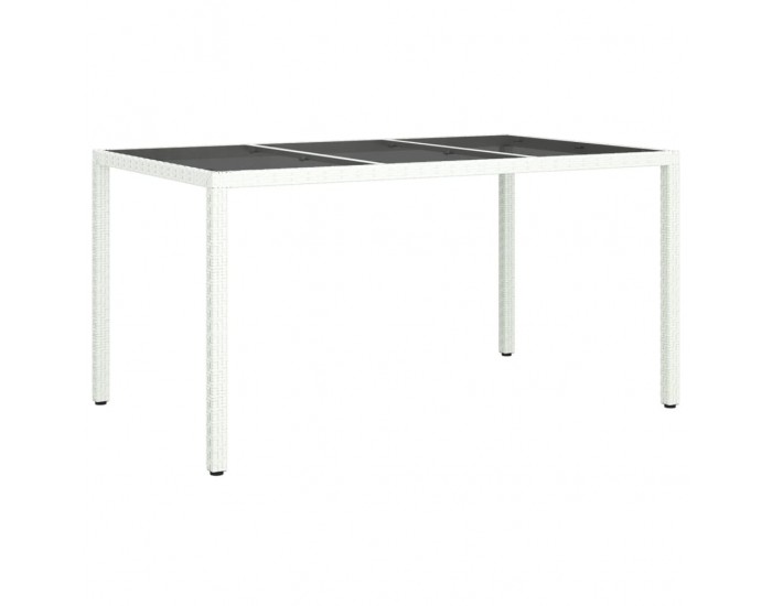 Sonata H Градинска маса 150x90x75 см закалено стъкло и полиратан бяла