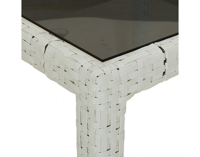 Sonata H Градинска маса 150x90x75 см закалено стъкло и полиратан бяла