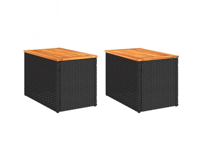 Sonata H Градински масички 2 бр черни 55x34x37 см полиратан дърво масив