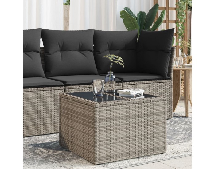 Sonata H Градинска маса със стъклен плот сива 55x55x37 см полиратан