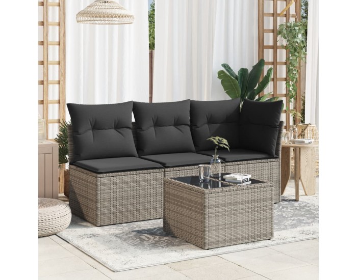 Sonata H Градинска маса със стъклен плот сива 55x55x37 см полиратан