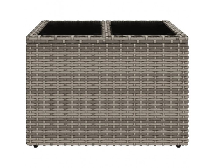 Sonata H Градинска маса със стъклен плот сива 55x55x37 см полиратан