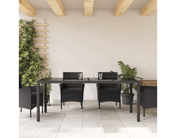 Sonata H Градинска маса със стъклен плот черен 190x90x75 см полиратан