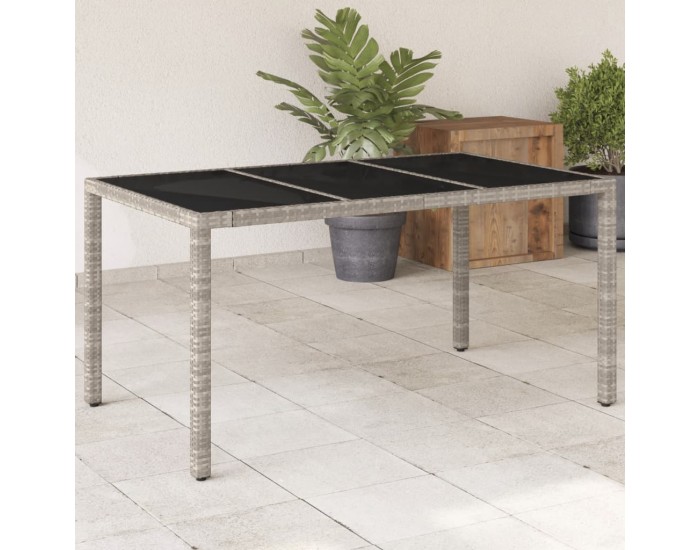 Sonata H Градинска маса стъклен плот светлосива 150x90x75 см полиратан