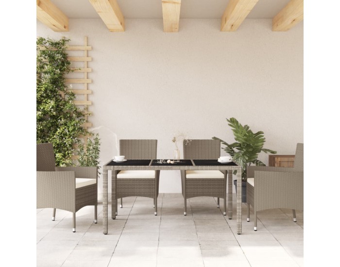 Sonata H Градинска маса стъклен плот светлосива 150x90x75 см полиратан