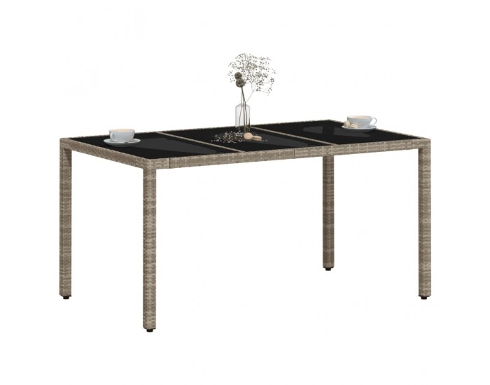 Sonata H Градинска маса стъклен плот светлосива 150x90x75 см полиратан