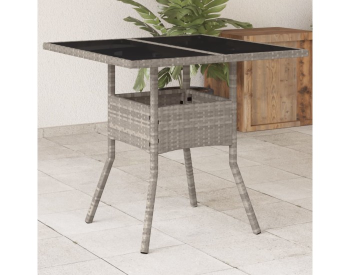Sonata Masă grădină blat din sticlă gri deschis 80x80x75 cm poliratan