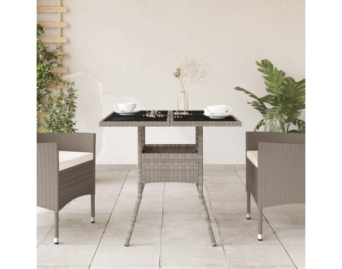 Sonata H Градинска маса със стъклен плот светлосив 80x80x75 см полиратан