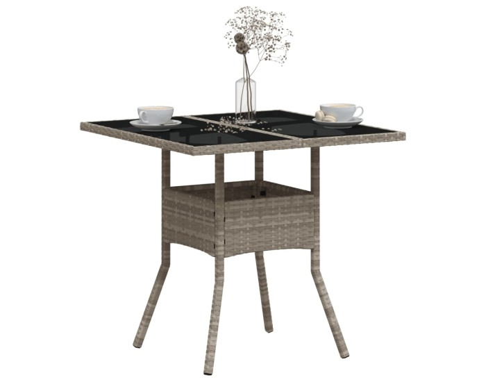 Sonata Masă grădină blat din sticlă gri deschis 80x80x75 cm poliratan