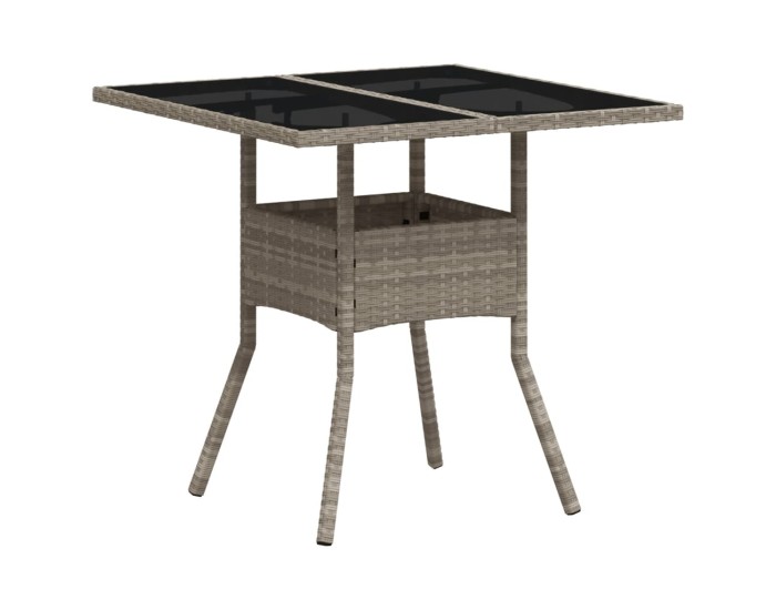 Sonata Masă grădină blat din sticlă gri deschis 80x80x75 cm poliratan