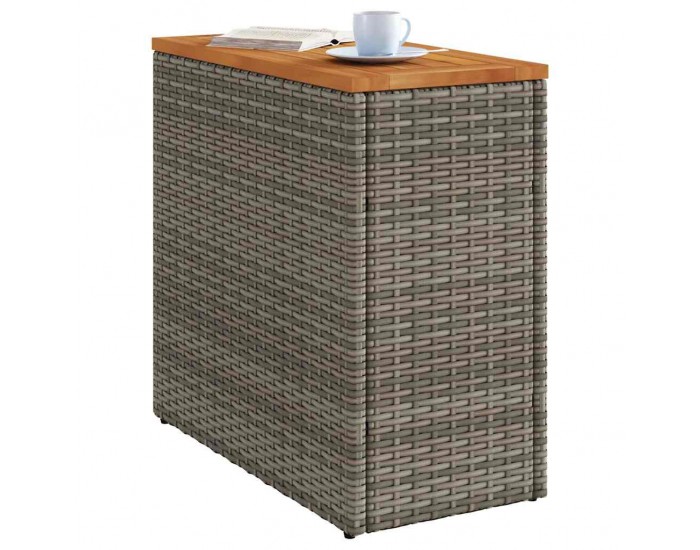 Sonata H Градинска маса с дървен плот сива 58x27,5x55 см полиратан