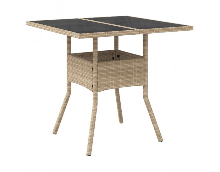 Sonata H Градинска маса със стъклен плот бежова 80x80x75 см полиратан