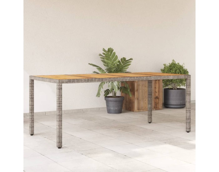Sonata Masă grădină, blat din lemn acacia gri 190x90x75 cm poliratan