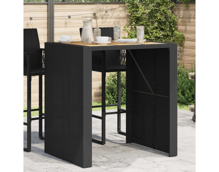 Sonata H Градинска бар маса с плот акация черно 105x80x110 см полиратан