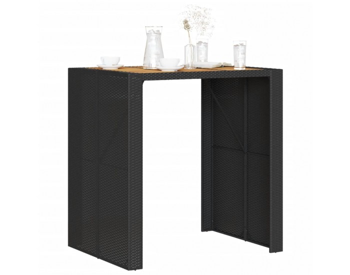 Sonata H Градинска бар маса с плот акация черно 105x80x110 см полиратан