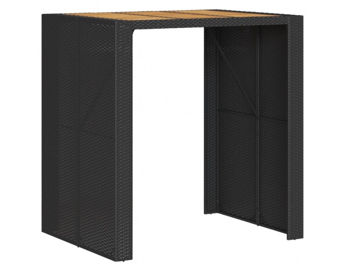 Sonata H Градинска бар маса с плот акация черно 105x80x110 см полиратан