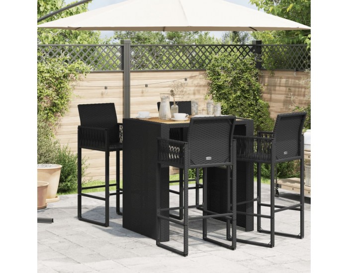 Sonata H Градинска бар маса с плот акация черно 105x80x110 см полиратан