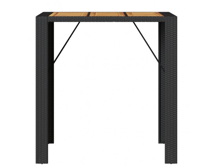 Sonata H Градинска бар маса с плот акация черно 105x80x110 см полиратан