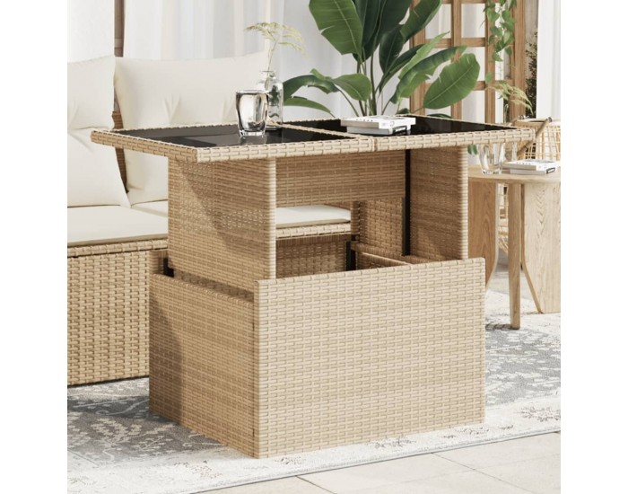 Sonata H Градинска маса със стъклен плот бежов 100x55x73 см полиратан