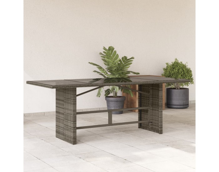 Sonata H Градинска маса със стъклен плот черен 190x80x75 см полиратан