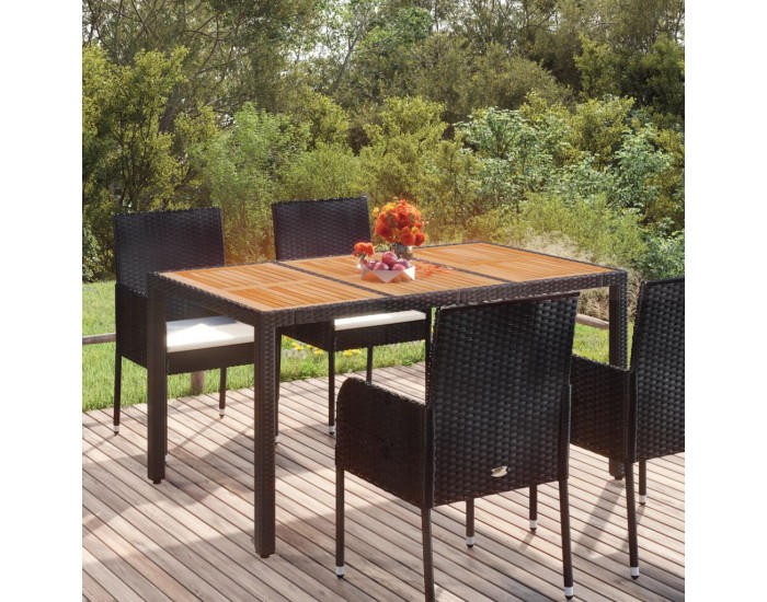 Sonata H Градинска маса с дървен плот черна 150x90x75 см полиратан