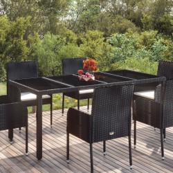 Sonata H Градинска маса със стъклен плот черен 190x90x75 см полиратан - Mese de grădină
