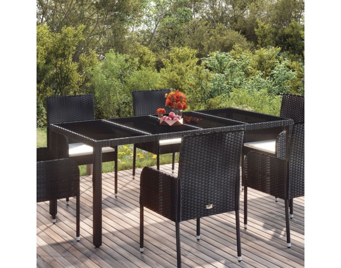Sonata H Градинска маса със стъклен плот черен 190x90x75 см полиратан