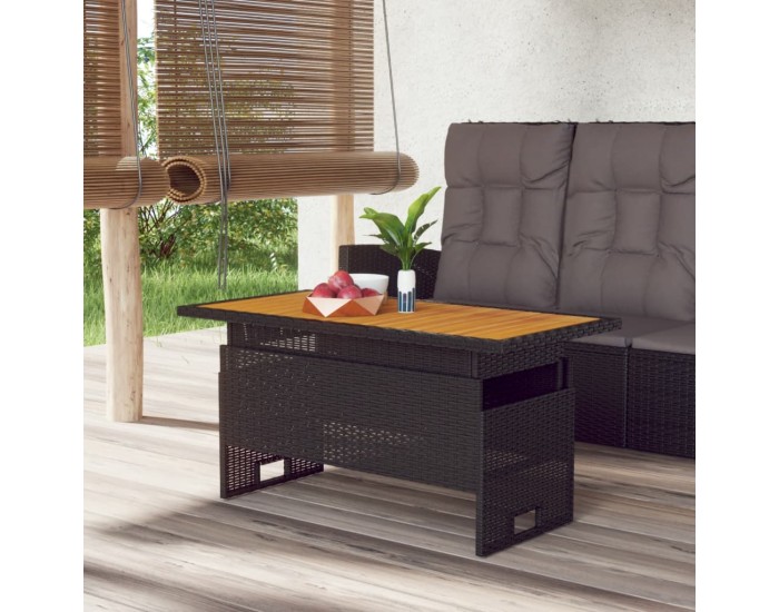 Sonata Masă de grădină negru 100x50x43/63 cm lemn acacia și poliratan