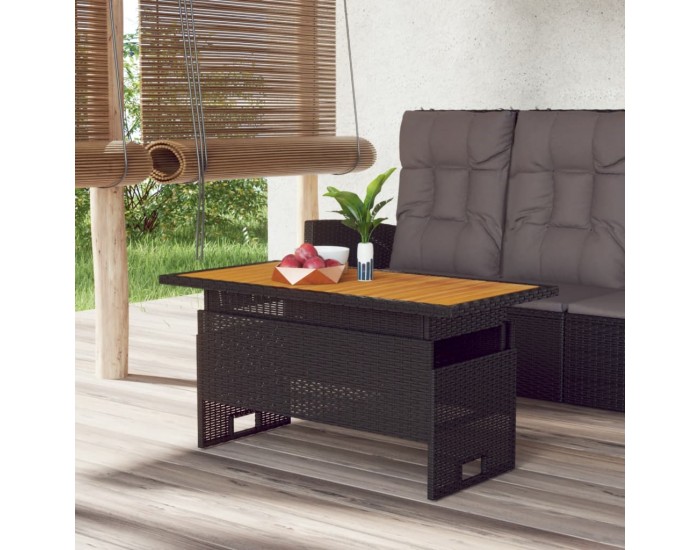 Sonata H Градинска маса черна 100x50x43/63 см акация масив и полиратан