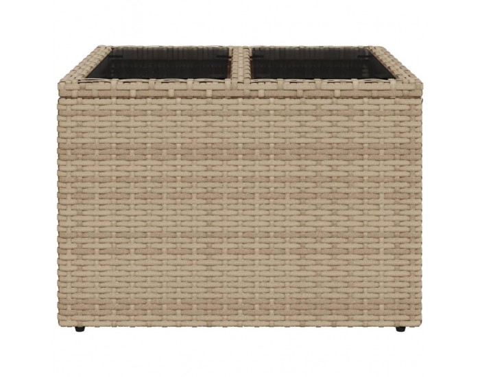 Sonata H Градинска маса със стъклен плот бежов 55x55x37 см полиратан