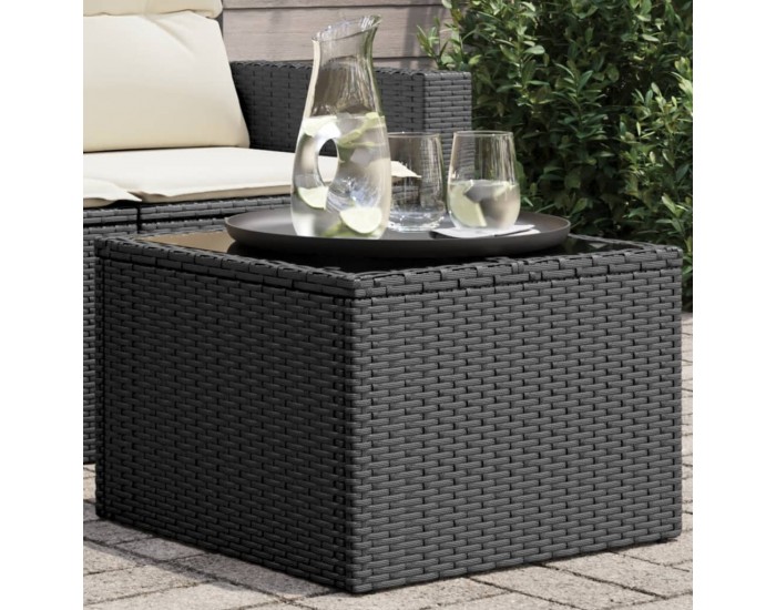 Sonata H Градинска маса със стъклен плот черен 55x55x37 см полиратан