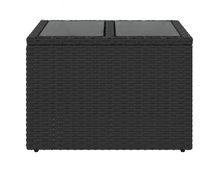 Sonata H Градинска маса със стъклен плот черен 55x55x37 см полиратан