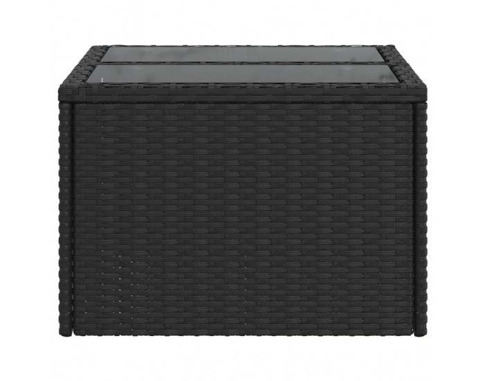 Sonata H Градинска маса със стъклен плот черен 55x55x37 см полиратан