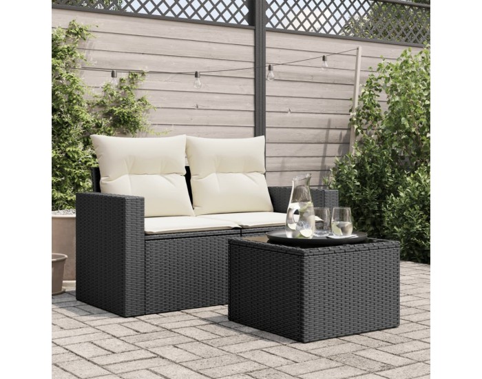 Sonata H Градинска маса със стъклен плот черен 55x55x37 см полиратан