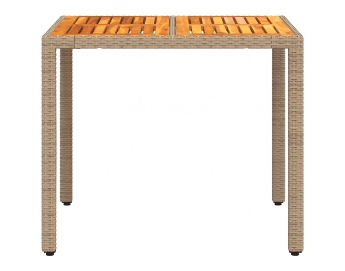 Sonata H Градинска маса, бежов, 90x90x75 см, полиратан и акациево дърво