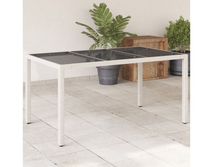 Sonata H Градинска маса със стъклен плот бяла 150x90x75 см полиратан