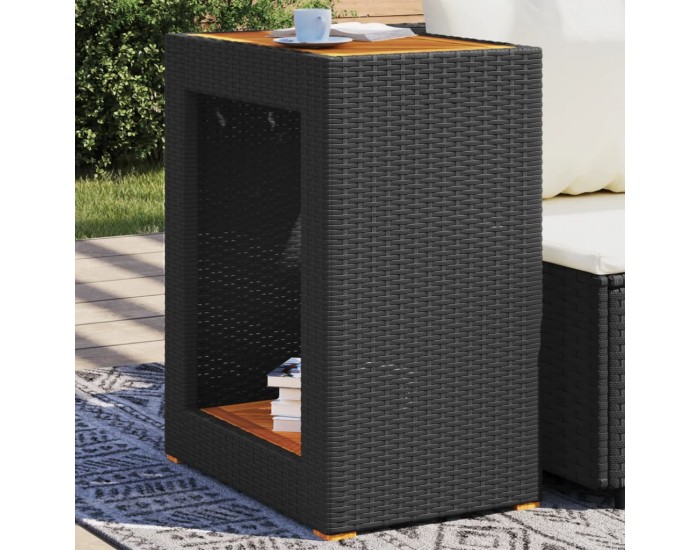 Sonata H Градинска маса с дървен плот черна 60x40x75 см полиратан
