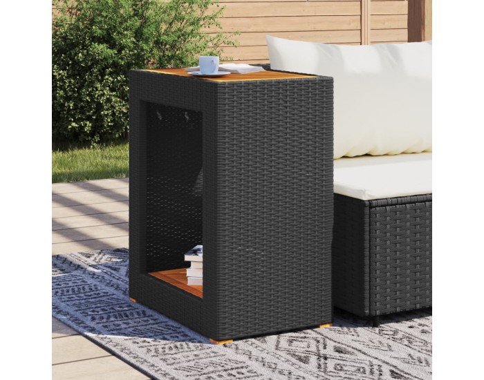 Sonata H Градинска маса с дървен плот черна 60x40x75 см полиратан